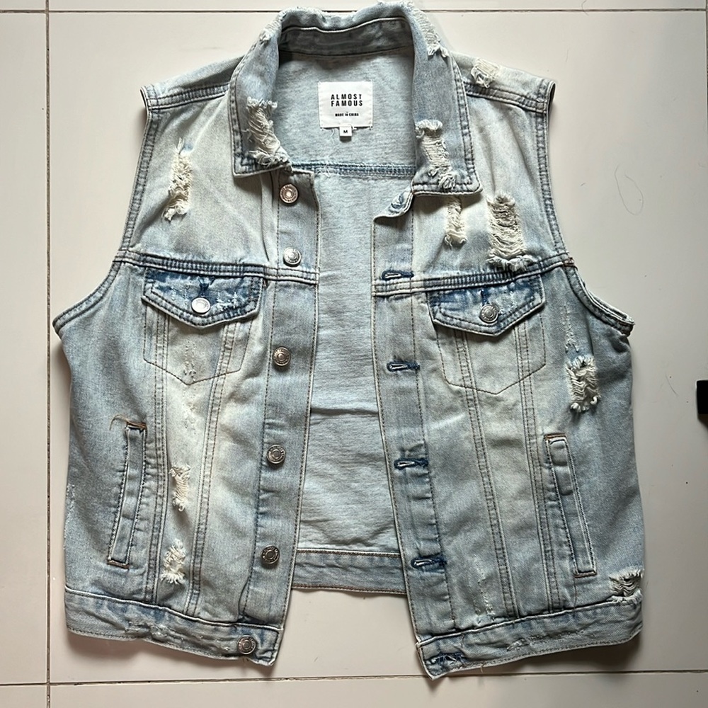 Ripped Light Wash Jean Vest